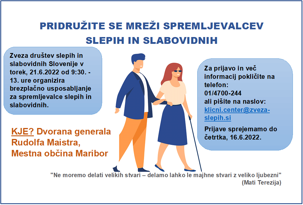 Vabilo na usposabljanje spremljevalcev slepih in slabovidnih